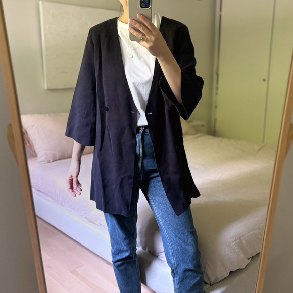 COS Sweaters - COS Oversized Open Cardigan  Kimono Jacket 100% Cotton in Navy Size XS